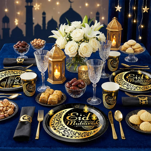 Black & Gold Party Plates - Ramadan & Eid Mubarak Celebration