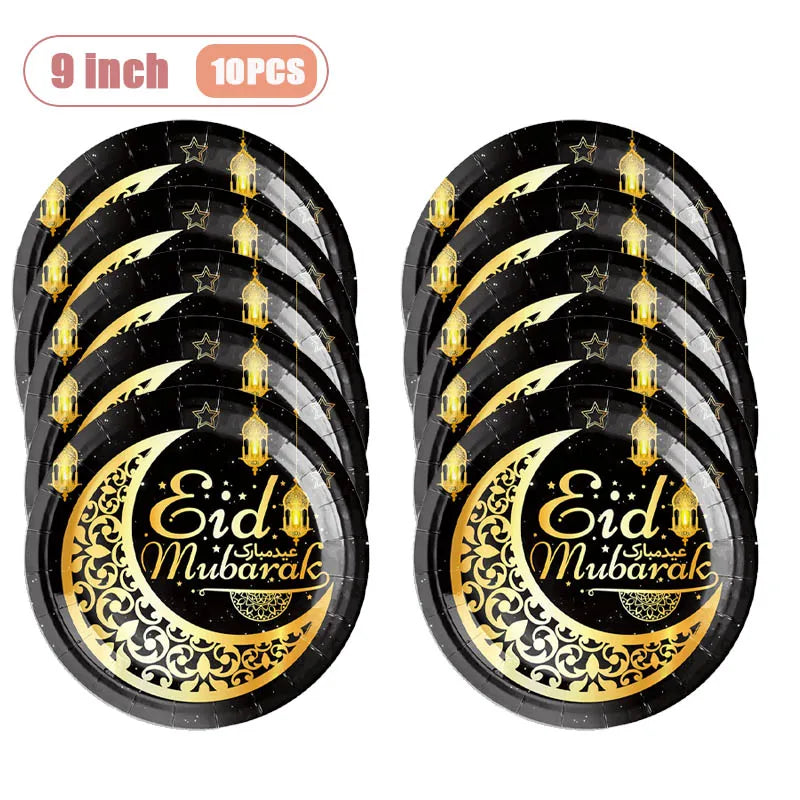 Black & Gold Party Plates - Ramadan & Eid Mubarak Celebration